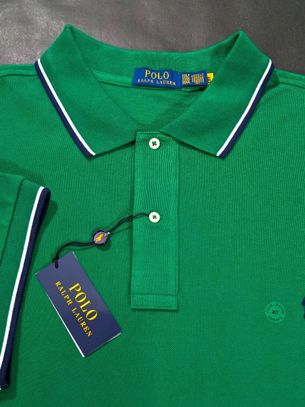 $125 Polo Ralph Lauren Mens Size 2XLT Tipped Cotton Piqué Polo Shirt Green